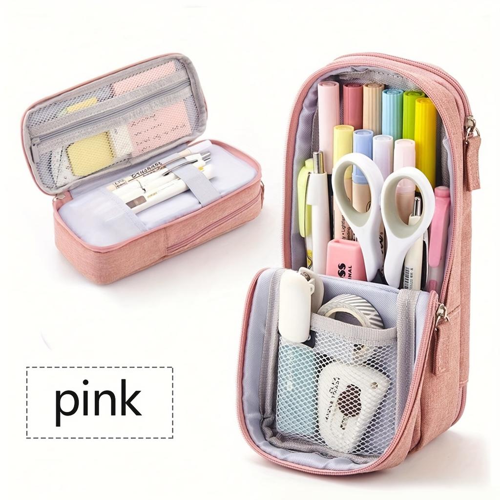 Dual-Layer Portable Pencil Case with Standing Phone Holder Durable Oxford Fabric, Ideal for Middle & High School Students, Pencil Pouch