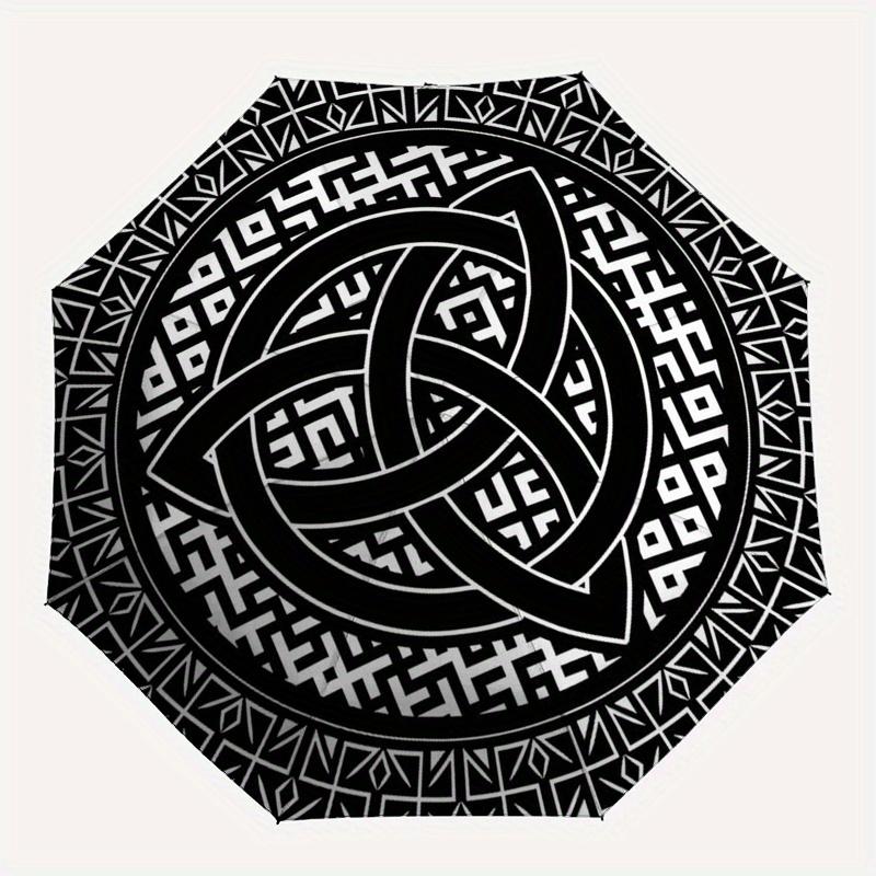 Keltischer Knotenkreis - Triquetra Symbol Regenschirm, Tragbarer 3-Fach-Regenschirm für Männer & Frauen, Weihnachtsgeschenk ES