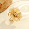 Fashion Stainless Steel Waterproof Colorful Flower Pearl Ring for Women Wedding Party Jewelry