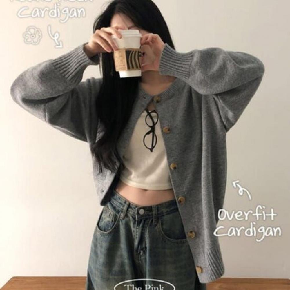 The Pink Loose Fit Round Neck Knit Cardigan
