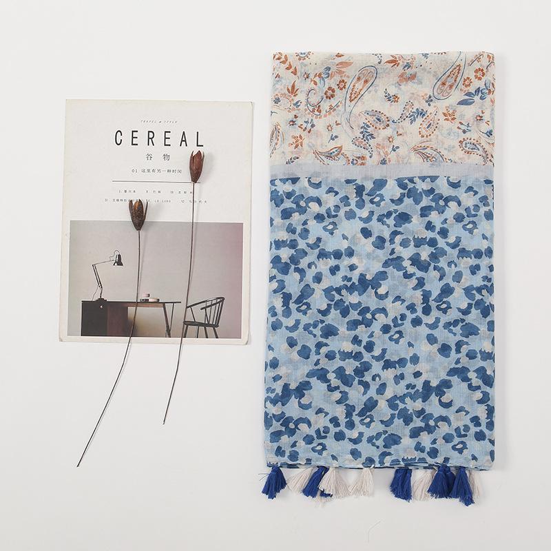 Literarischer kleiner frischer Retro-Fransenschal aus Baumwolle und Leinen, schöner bedruckter Seidenschal für Damen, japanischer Sonnenschutzschal