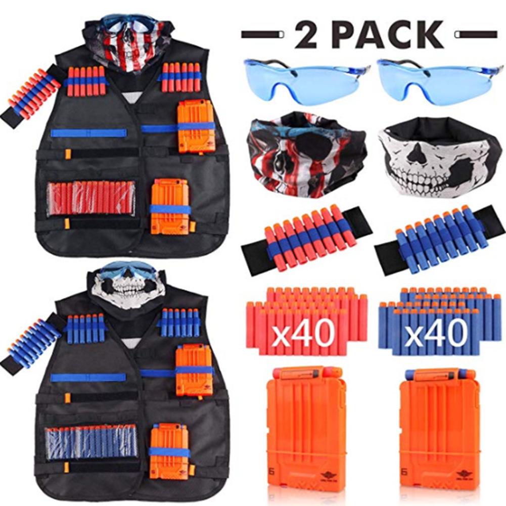 Taktische Kinderweste Set Nerf Guns Serie Nachfüllpfeile Nachladeclips Taktische Maske Armband und Schutzbrille Nerf Weste Spielzeug