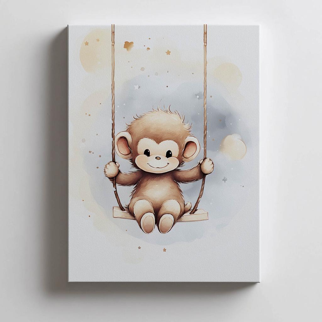 Małpka Na Huśtawce Małpka Na Huśtawce, 50X70 Cm, Bez Ramy, Płótno Premium Na Blejtramie