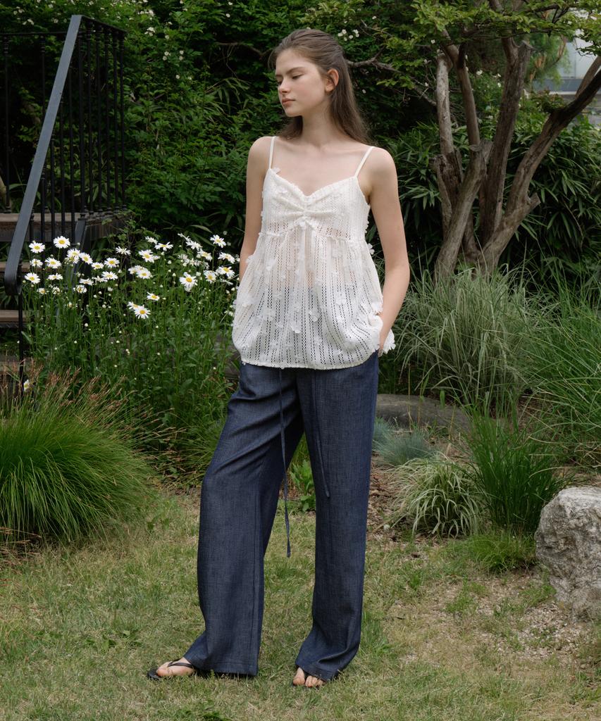 REORG Gir Front Shirring Lace Sleeveless Ivory