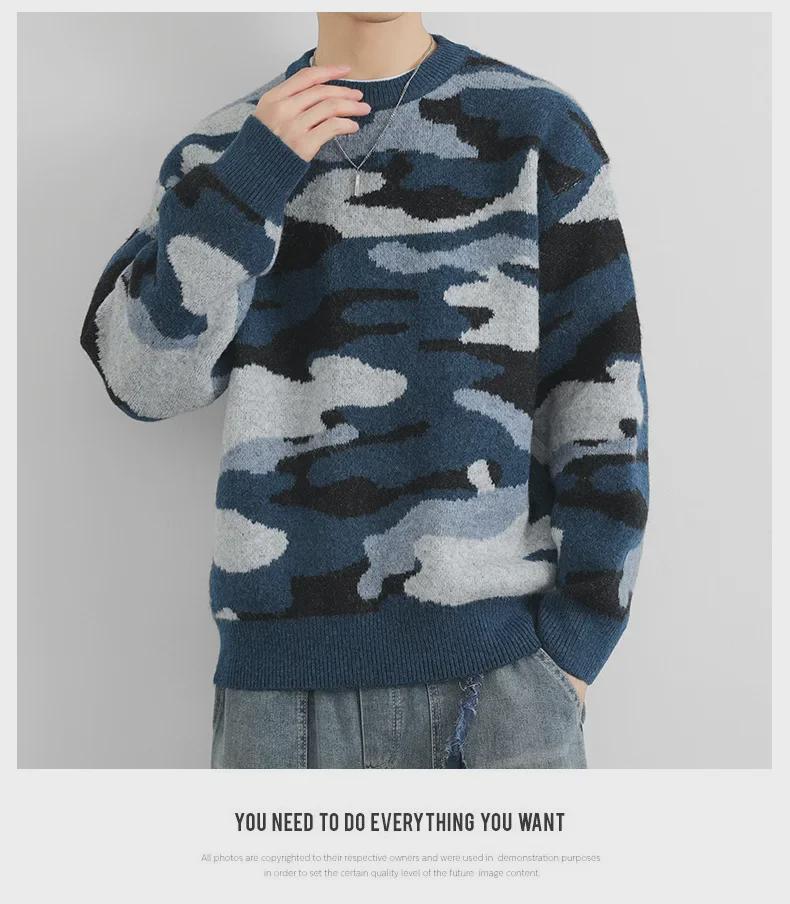 Herren Amerikanischer Retro Camouflage Locker Lässiger Rundhals-Pullover