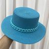 Nieuwe Kleur Ketting Platte Top Unisex Jazz Strooien Hoed Buiten Vrouwen Zeevakantie Zon Strand Hoeden Mode Zomer Panama Emmer Hoed