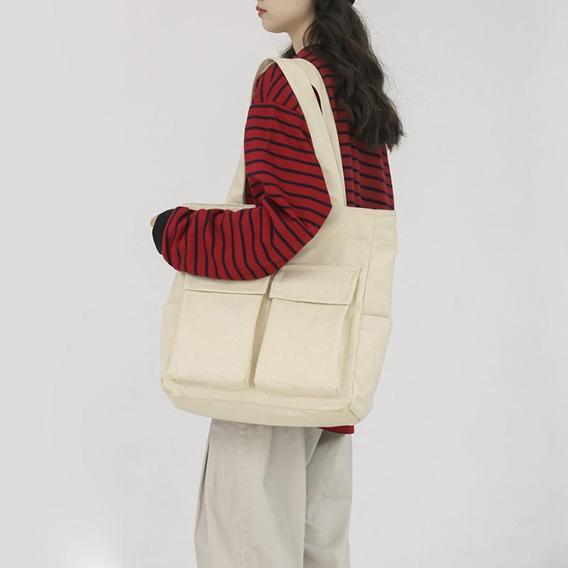 Canvas Bag Large Capacity Men Women's Shoulder Bag Student Class Hand Tote Bag