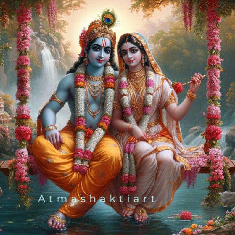 Tapestry of Lord Krishna and Radha sitting 75x100