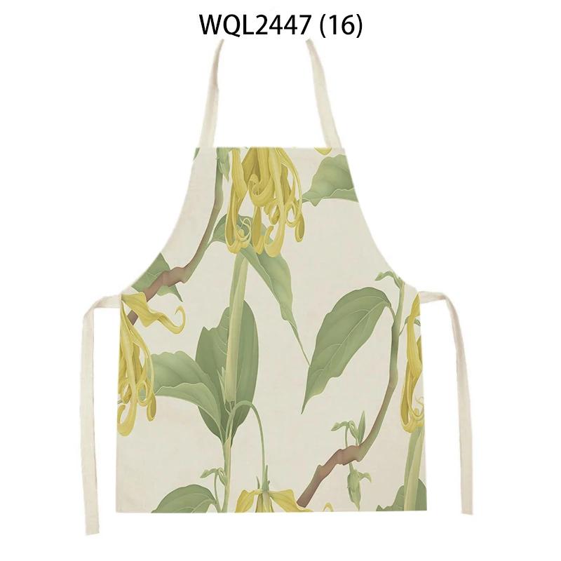 Home Plant Flower Printed Linen Kitchen Apron for Women Home Cooking Baking Waist Bib House Accessories Cleaning Tool Aprons