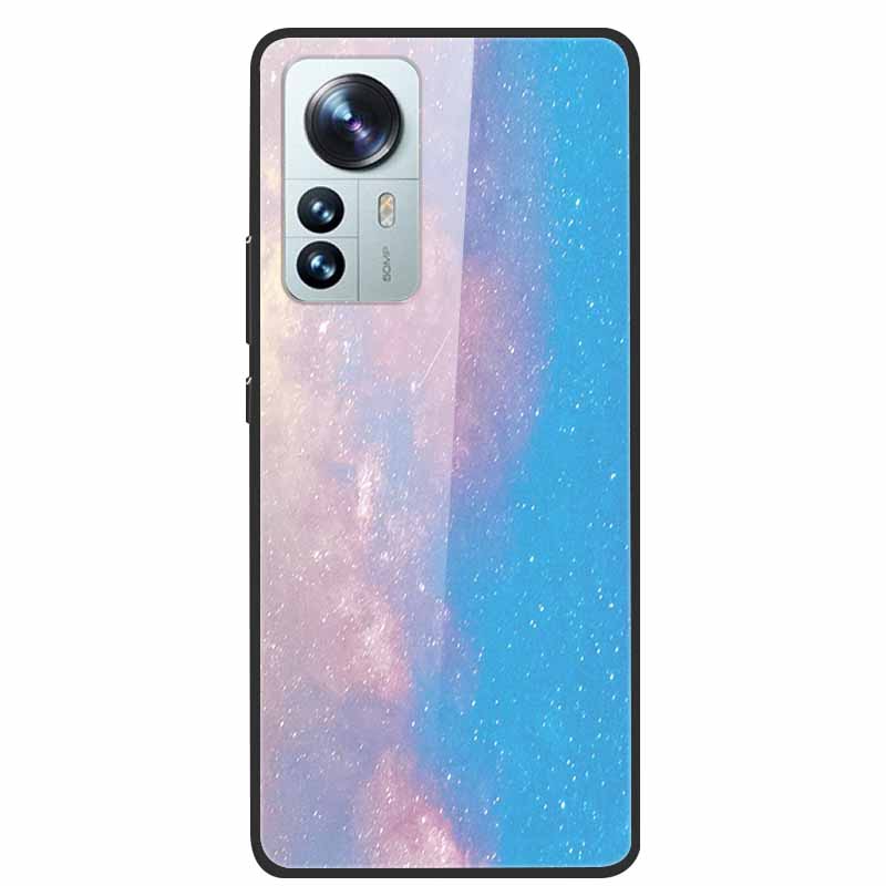 Luxus Hülle für Xiaomi 12T Pro Blumen Gehärtetes Glas Hülle für Xiaomi 12T TPU Stoßfänger Xiaomi 12 T Harte Schwarze Hülle Bunte Capa