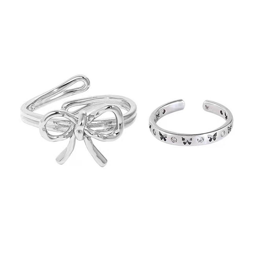 2Pcs Adjustable Open Bowknot Rings Adjustable Stackable Thumb Open Rings Set Women Birthday Gift for Mom Wife Girls