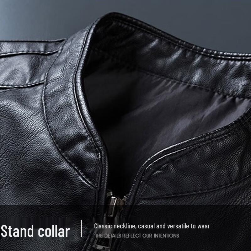 ROMON Men's Stand Collar Faux Leather Jacket