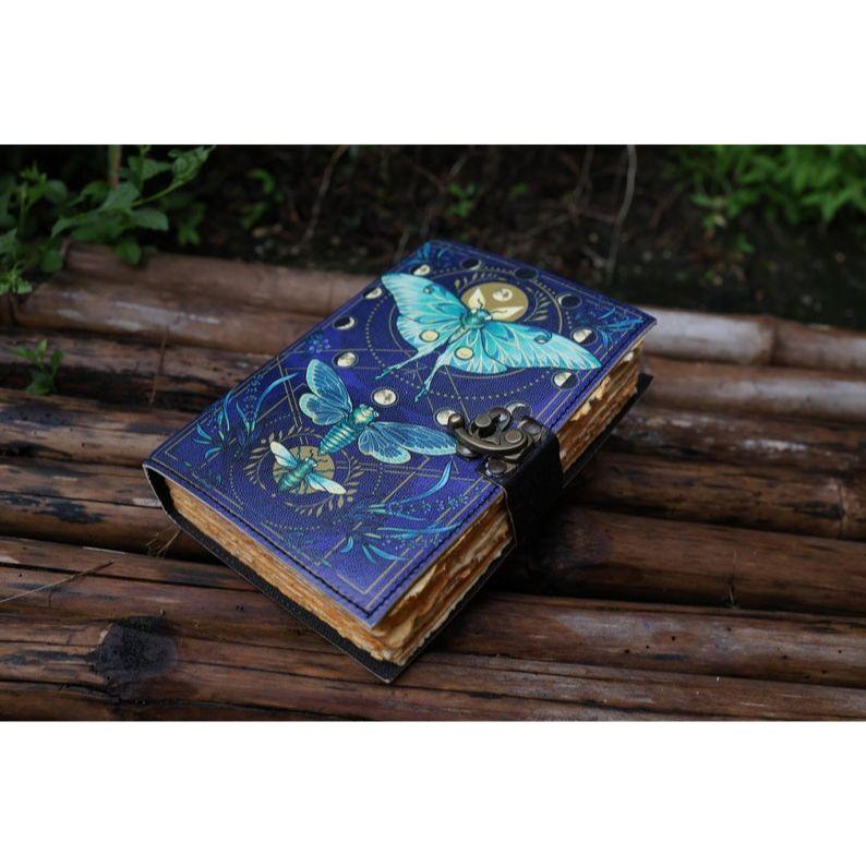 

кожаный блокнот Бабочка Кожаный блокнот для письма Скетчбук пустая книга заклинаний поэзия Блокнот книга Книга для путешествий для мужчин женщин Подарок 7 x 5 in