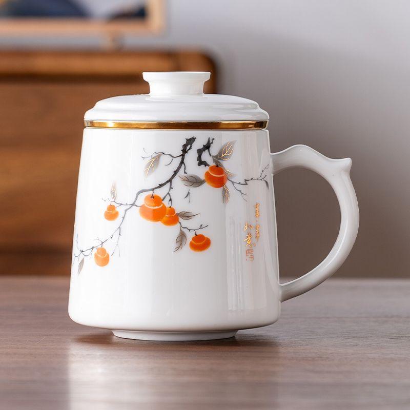 Suet Jade Teacup Merchandise Landscape Ceramic Office Cup Tea Separation Mug Water Cup Company Business Souvenir