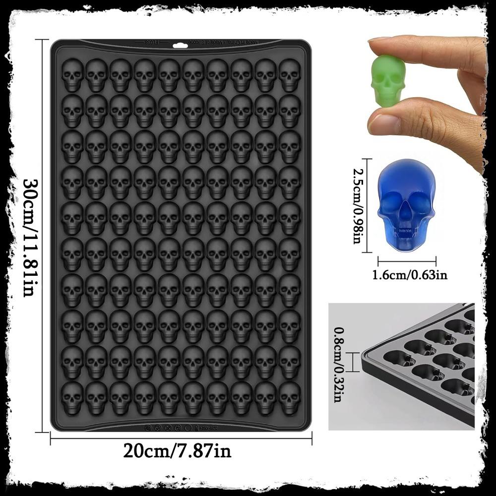 2pcs Mini Skull Molds Silicone 100 Cavity Each Halloween Skull Chocolate Candy Mold Silicone Mini Gummy Molds Skeleton