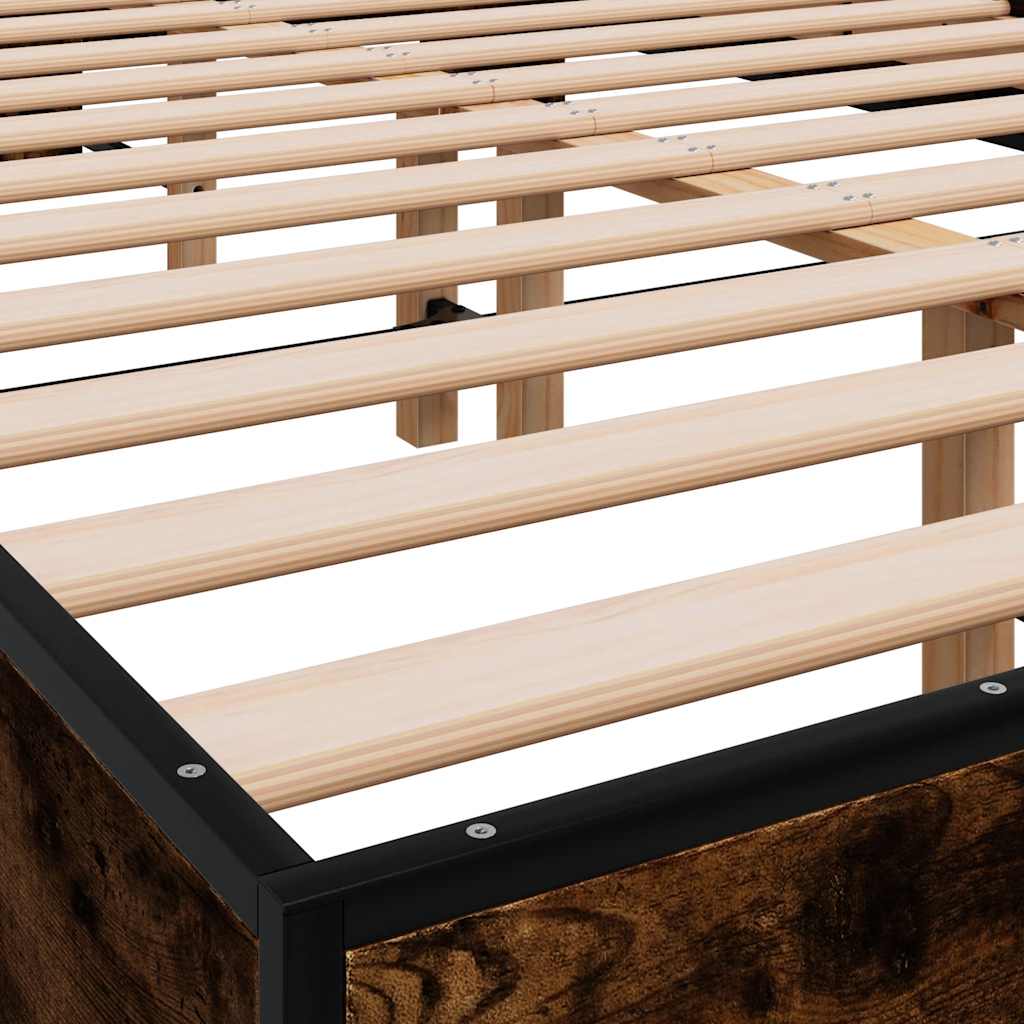 Bed Frame Smoked Oak 140 X 190 Cm Wood Based Material and Metal