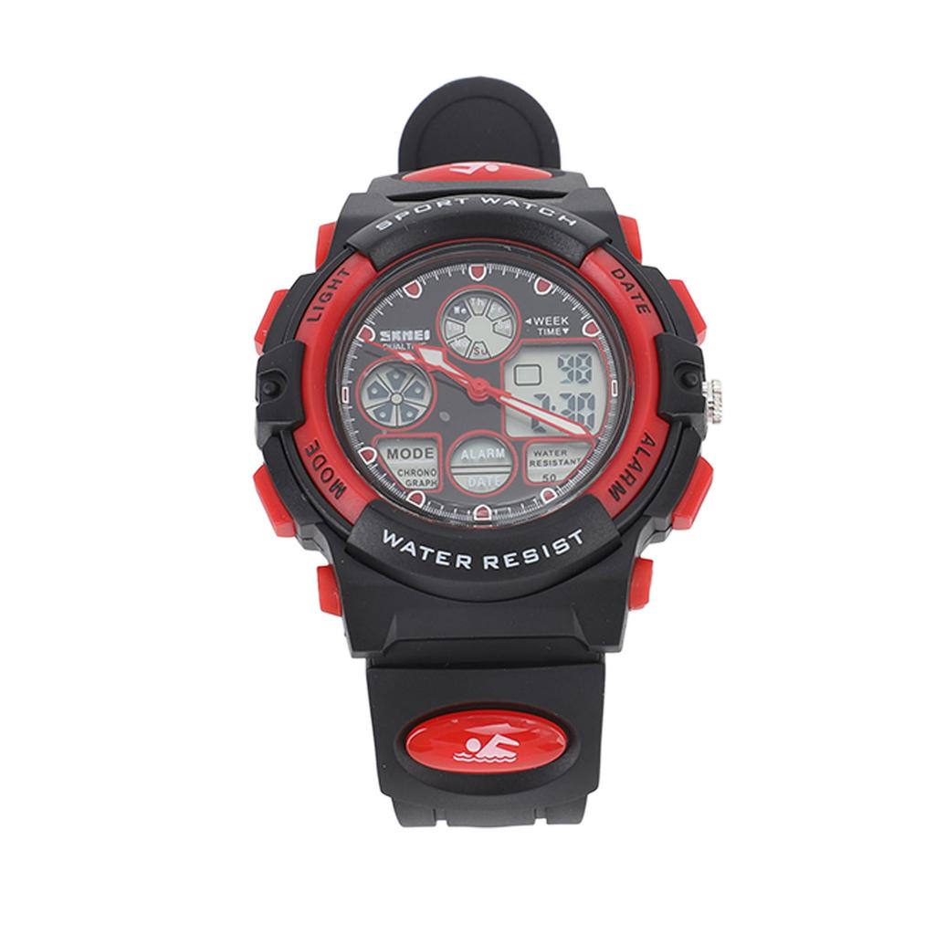 Children Digital Watch Waterproof Dual Movement Multifunctional Soft PU Strap LED Watch