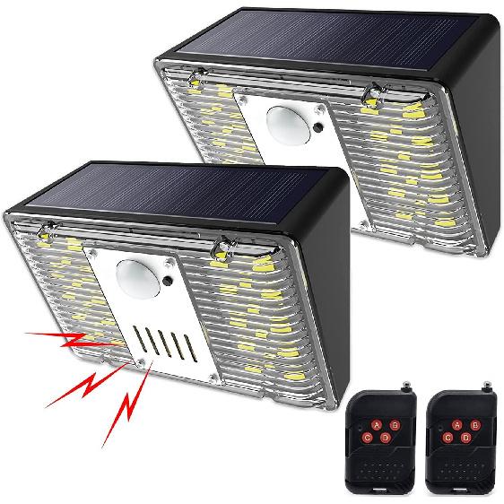 keeda Solar Security Lights Outdoor with Motion Detector, 129dB Loud Sound Solar Alarm Light with Remote Waterproof 3 Modes RV Motorhome Strobe Light