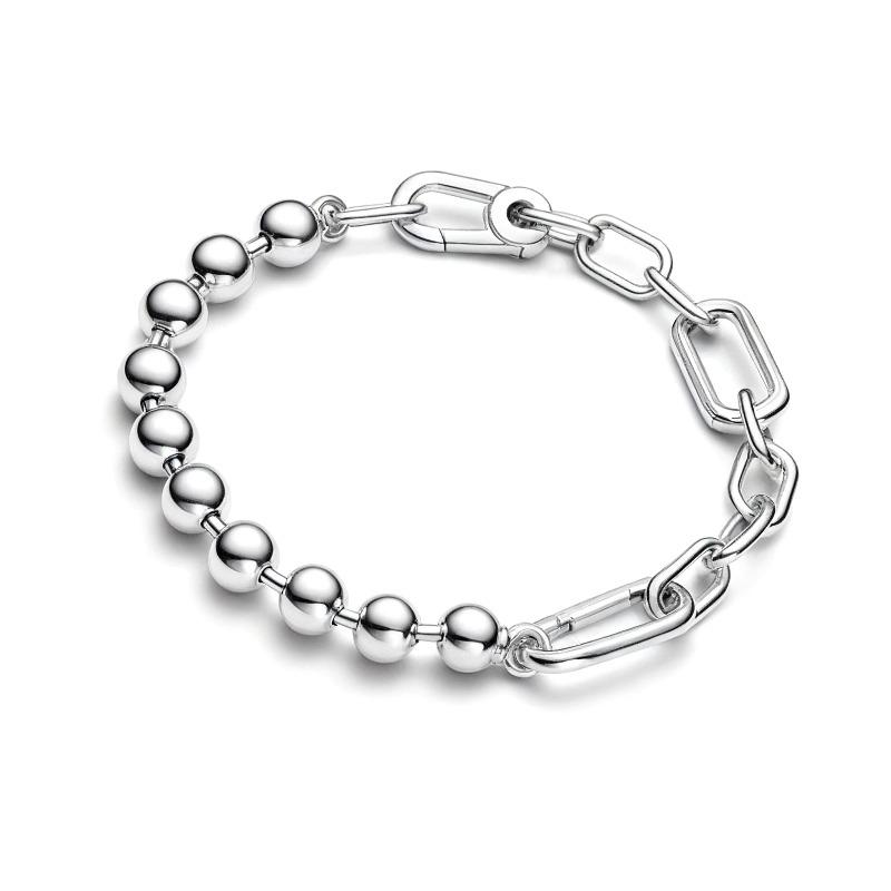 

Оригінальний браслет Me зі срібла 925 проби Жіночі прикраси Тонкий круглий плаский намистина-шарм Розкішний браслет Fit Me Намистина 21cm