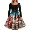 Women's Fashion Retro Long-sleeved Square Collar Christmas Printed Evening Dress