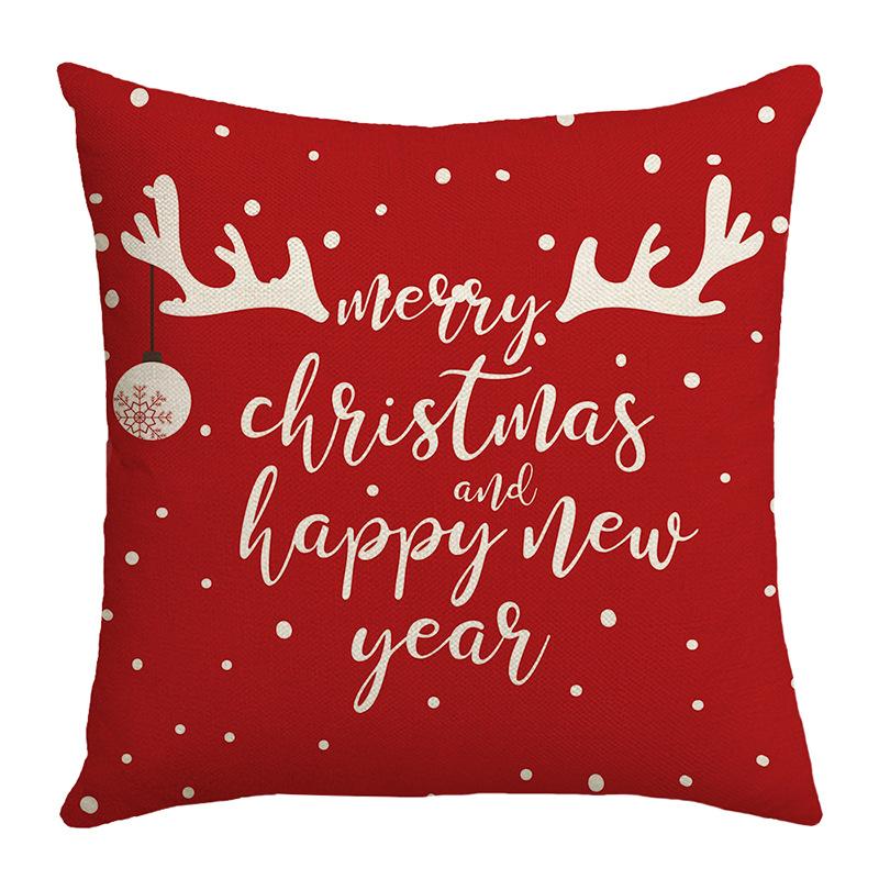 Red Christmas Pillow Cover Polyester Letter Print Home Sofa Pillow Cover Cushion