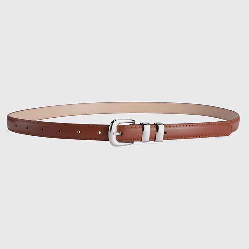 2024 Women's Candy Color Leather Belt with Silver Buckle - Fashionable Dress Accessory