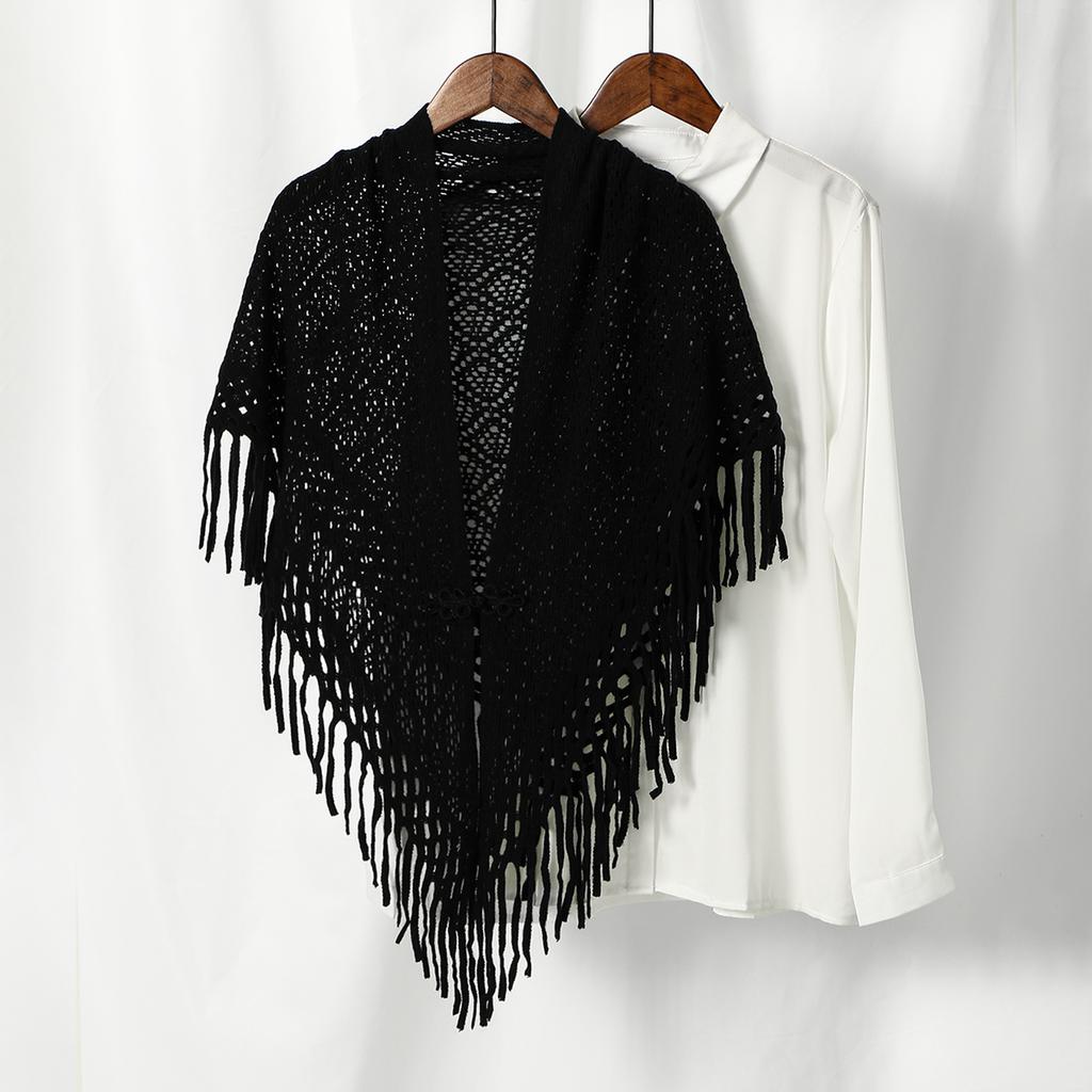 Women Knitted Cotton Tassels Shawl Triangle Scarf Woman Soft High Quality Wraps Travel Cape Femme Hollow Fashion Scarves