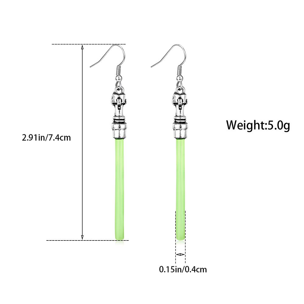 Green Lightsaber Dangle Earrings Unique Light Saber Pendant Drop Jewelry for Women Fans Cosplay Gifts War Movie Inspired