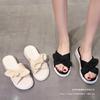 Cool Slippers Women's Summer Wear 2025 Platform Bow Cross Sandals Women's Beige Black Universal