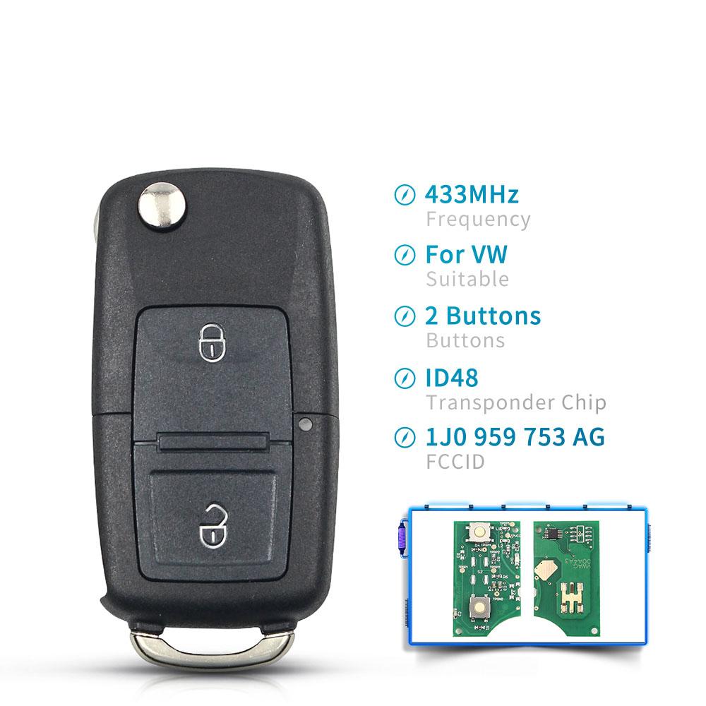 KEYYOU 2/3/4 Button 1J0959753 DA AH AG 1K0959753G 433Mhz ID48 Chip Remote Car Key For VW PASSAT Polo Skoda Seat Polo Golf Beetle