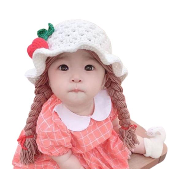 Baby Girls Braided Wig Woolen Yarn Knitted Hat Sunflower Cherry Cap Photo Prop