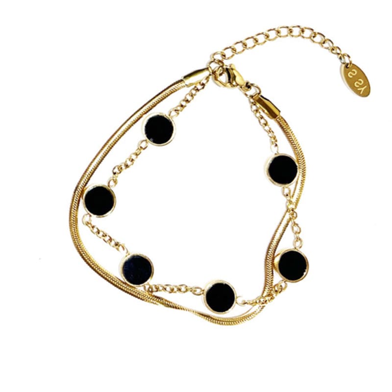 S SY Double Layerd Onyx Stone Bracelet Square Silver