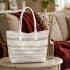 Casual Striped Tote Bag Large Daily Shoulder Bag for Commute Shopping Outdoor Use