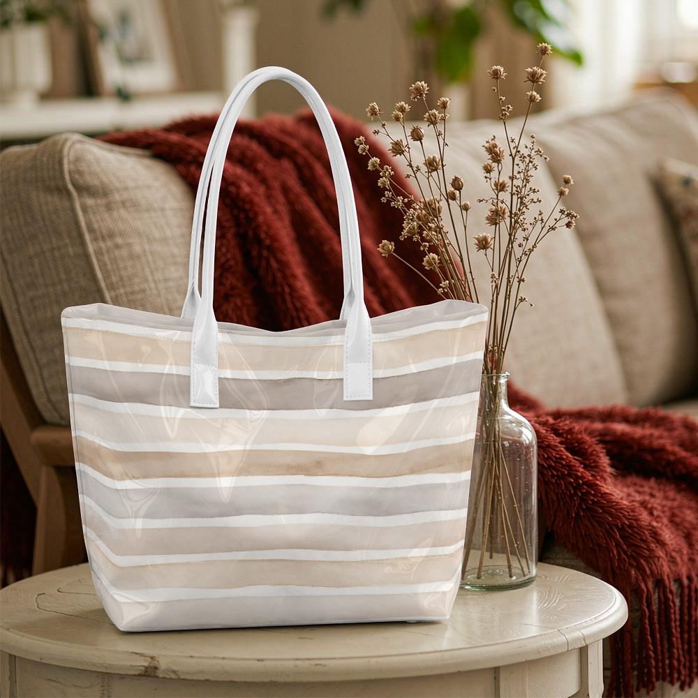 Casual Striped Tote Bag Large Daily Shoulder Bag for Commute Shopping Outdoor Use
