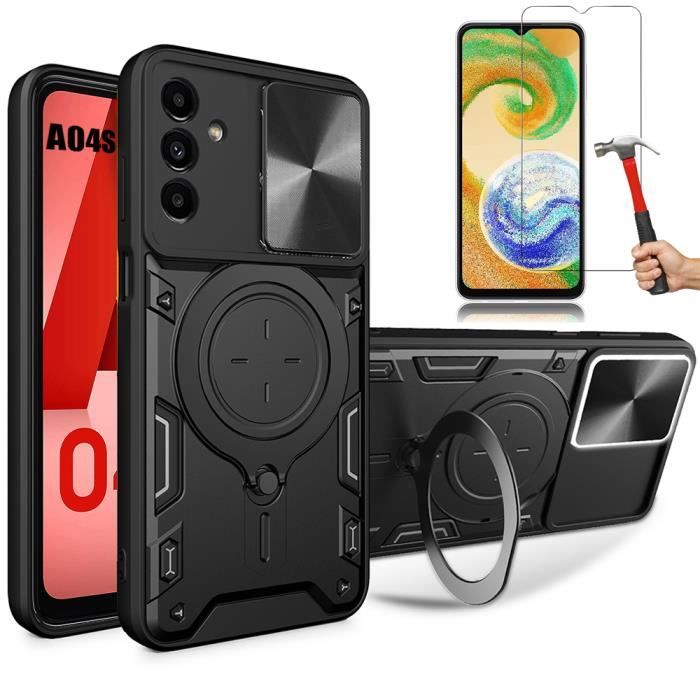 Coque pour Samsung Galaxy A04s - Noir - Protection Caméra Coulissante - 2 Verres Trempés - Souple