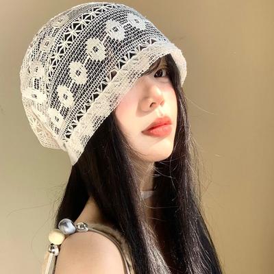 Chapeau bandeau creux en dentelle florale pour femme Printemps Été Fin Respirant Chapeau slouchy Style coréen Polyvalent Amincissant le visage Bonnet