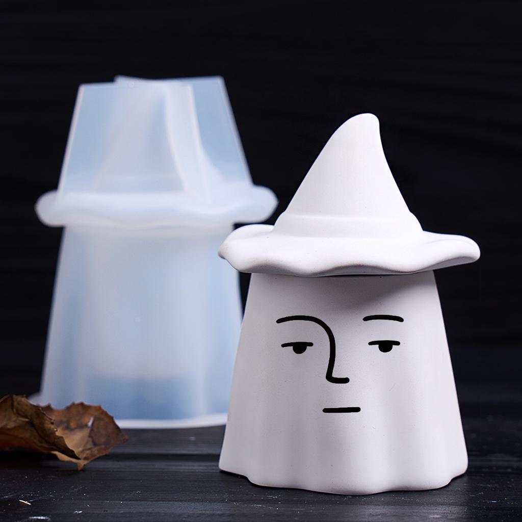 Ghost Wizard Candle Jar Silicone Mold DIY with Lid Gypsum Storage Box Casting Molds Epoxy Resin Craft Making Home Halloween Deco