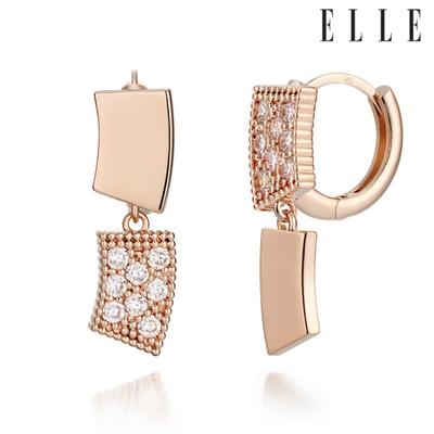 14K Doppeltes Quadrat One-Touch Ohrringe (Goldene Anstecknadel) ELGPEE347