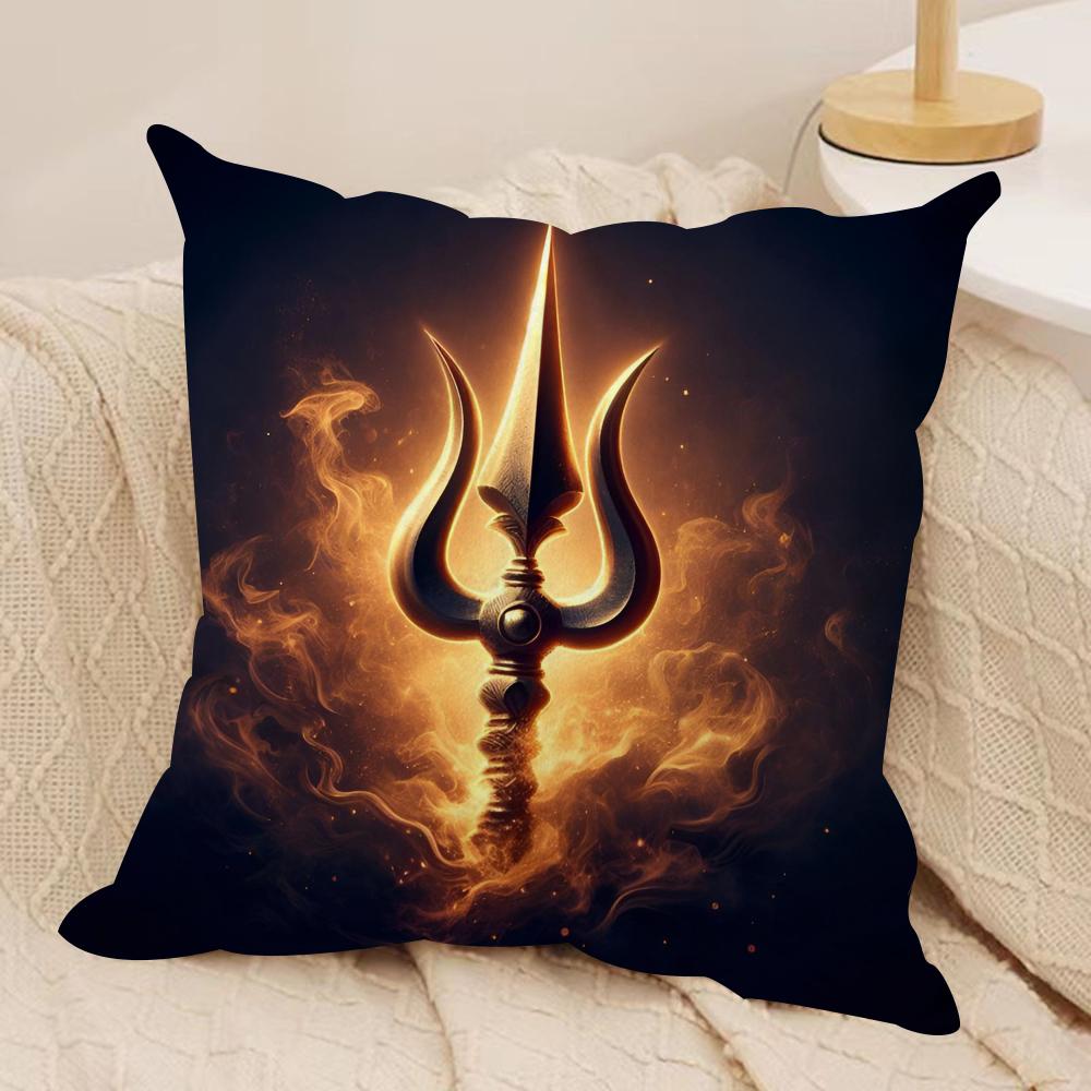 The Shiva Trident Cushion Cover Soft Plush Throw Pillow Cover | Double-Sided Printed Cushion Case | Cozy Sofa & Home Decor