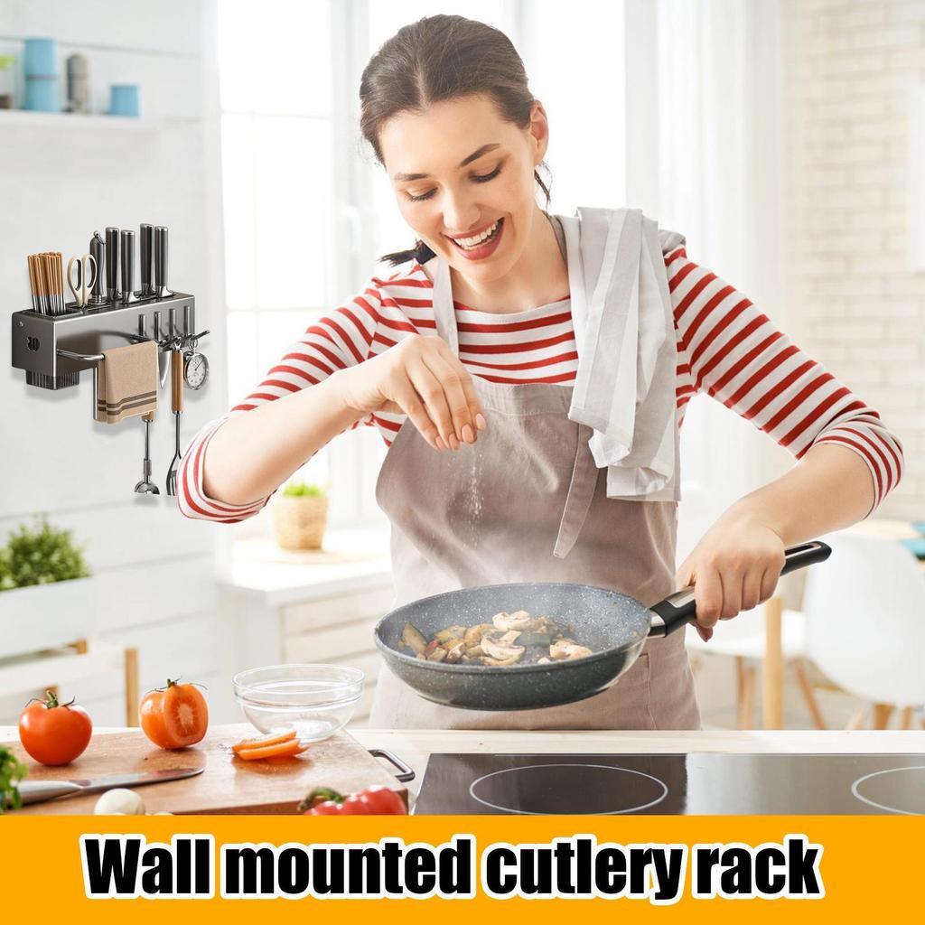 Wall-mounted Knife Rack for Kitchen Multifunctional No Drilling Required Knife and Utensil Holder Chopstick Storage Organizer