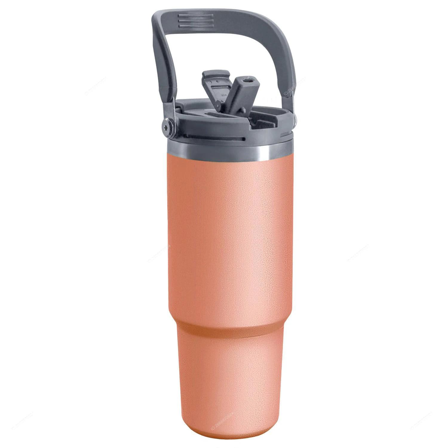 

Термосклянка Tyeso з ручкою, кришкою-соломкою, ізольована, з нержавіючої сталі, з подвійними стінками, вакуумна пляшка для води, для дому, спорту, подорожей, для гарячого, холодного 1200ML помаранчевий