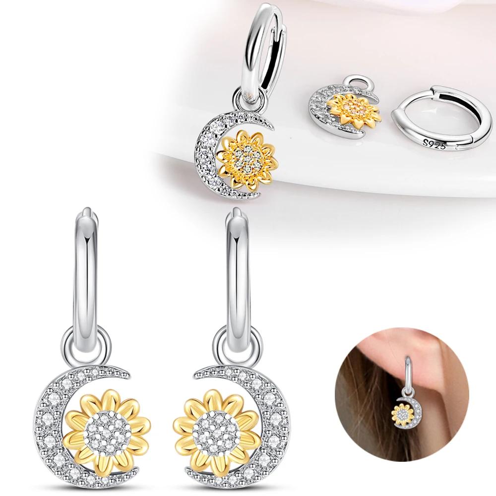 Authentic copper Sunflower Woman Earring Moon Flower Butterfly Dragonfly Earring Accessories Valentines Fine Gift Jewellery Set