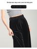 Women's High-Waist Golden Velvet Wide-Leg Pants - Spring/Summer 2026 Collection, Fashionable Black Drapey Casual Style.