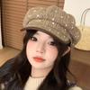 Simple Retro Striped Polka Dot Beret Korean Casual Windproof Octagonal Hat for Women Autumn and Winter Versatile Painter Hat New