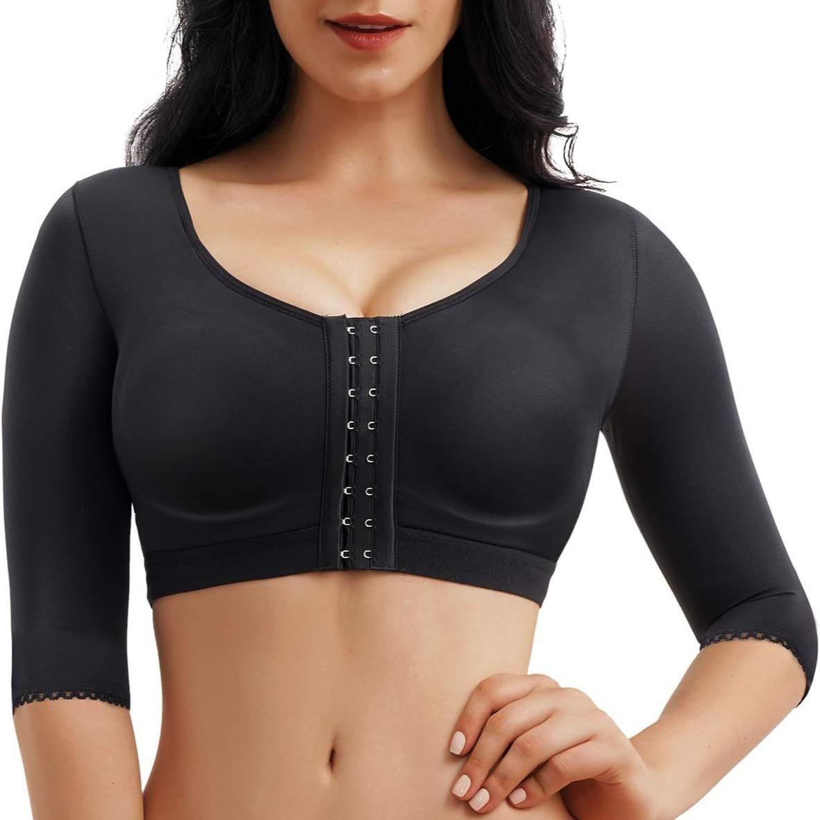 

Формирующий послеоперационный бюстгальтер без чашек с рядами пуговиц для закрытия рукавов, чтобы собрать порок груди. Взрывной формирующий послеоперационный бюстгальтер XXL чёрный