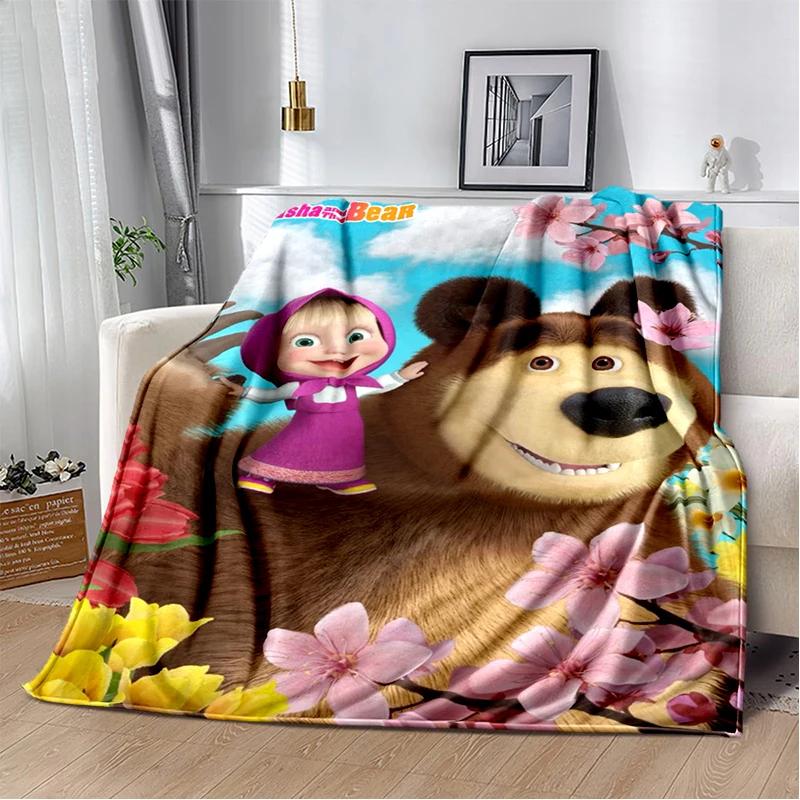 

3D Мультяшна м яка плюшева ковдра з Машею та Ведмедиком, Фланелева ковдра-плед для вітальні, спальні, ліжка, дивана 30x40in