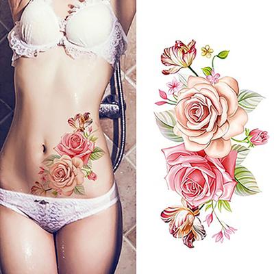 Autocollant de tatouage temporaire imperméable pour femmes, Art corporel, fleur de pivoine, bras, jambe, dos