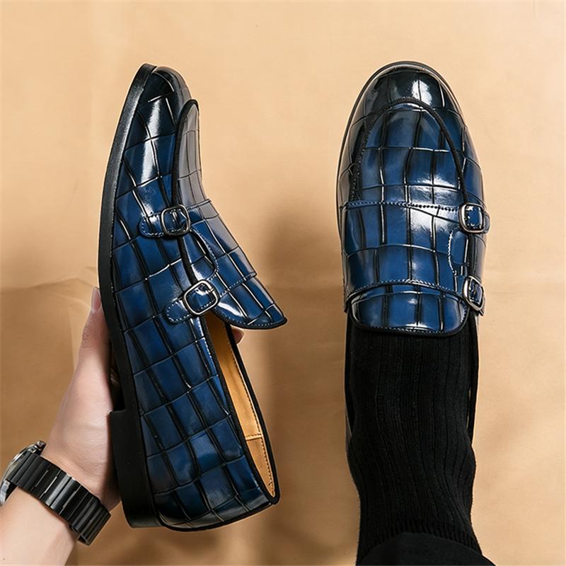 Britain New Pointed Double Buckle Monk Strap Leather Shoes for Men Casual Loafers Formal Dress Footwear Sapatos Tenis Masculino