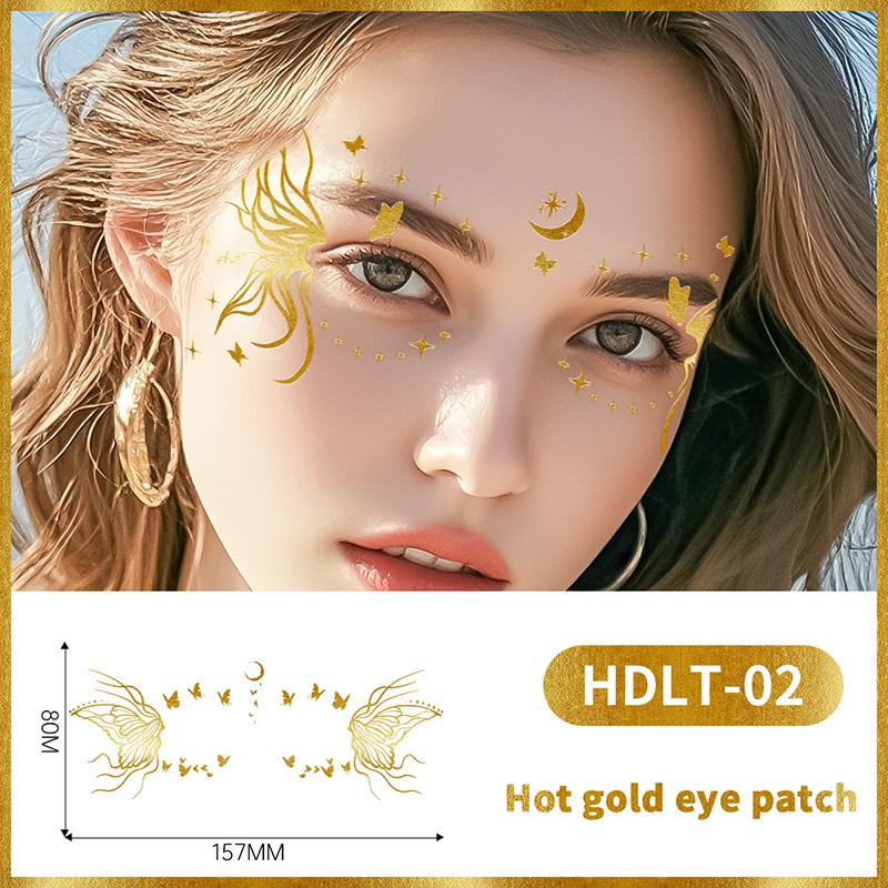 Face Tattoo Flash Gold Temporary Metalic Tattoos Waterproof Makeup Decals For Girls Party Festival Butterfly Glitter Stickers