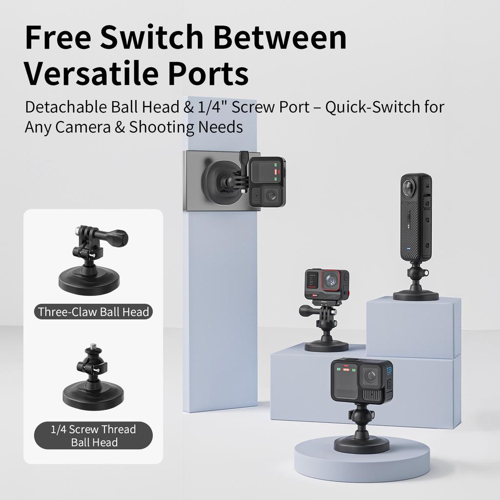 Universal Camera Magnetic Ball Head Bracket for Gopro 13 for DJI Action 5 Pro for Insta360 X5 Go 3S Suction Cup Base Mount